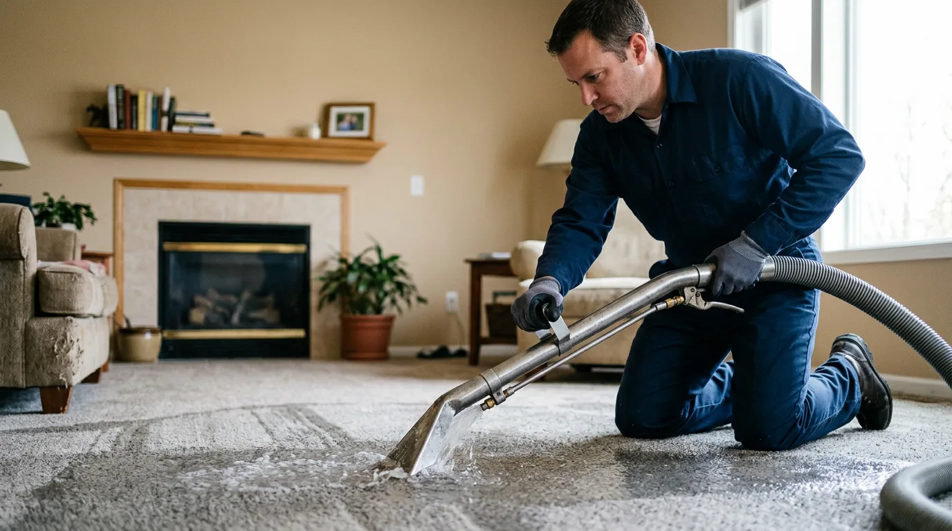 Water damage restoration technician working near Chase City, VA